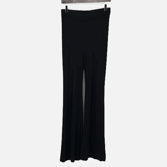 Staud Statement Pants High Rise Ribbed Viscose Flared Leg in Black - Size Medium - Picture 1 of 7